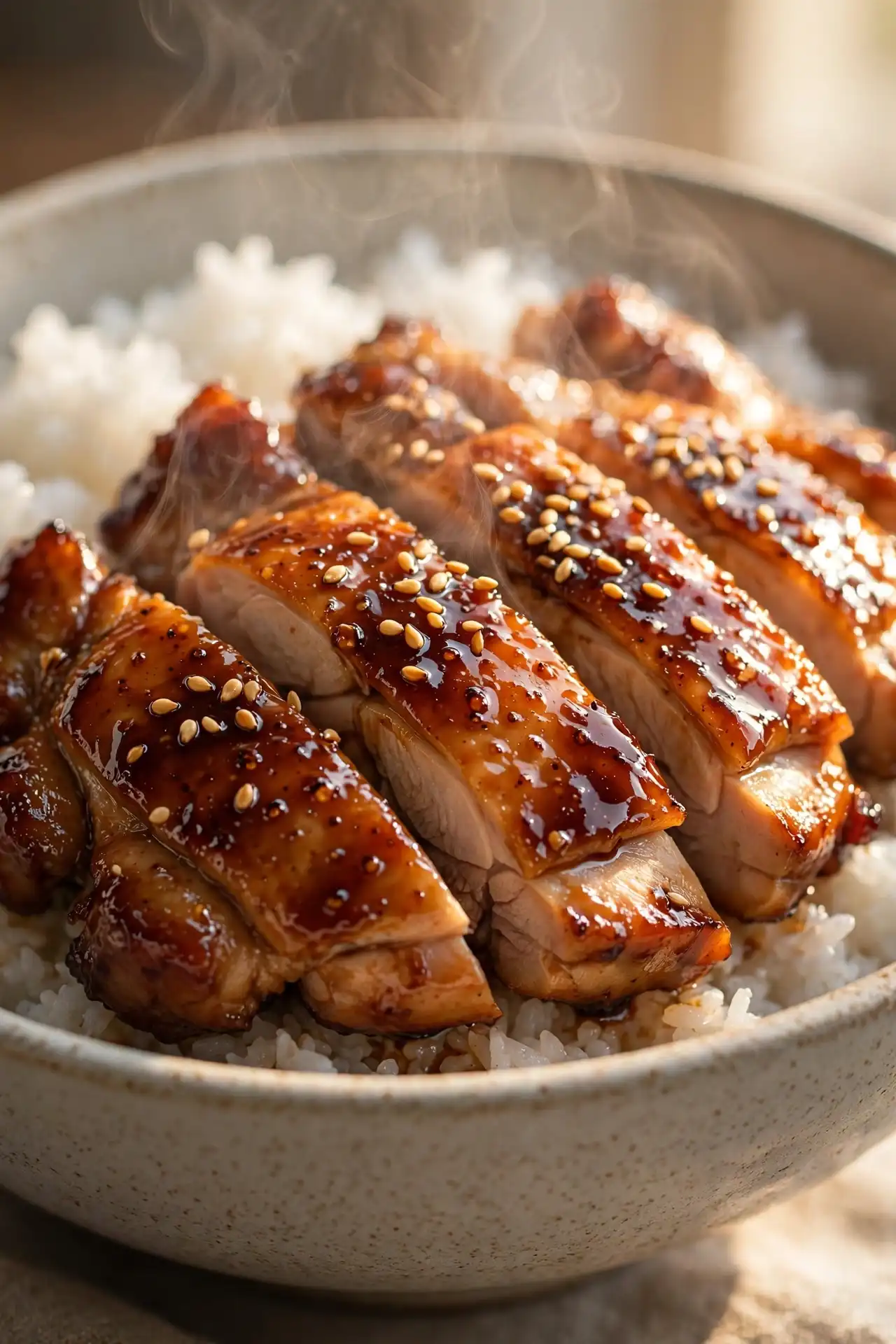 Close-up of teriyaki chicken showing glossy soy glaze and sesame seeds — teriyaki chicken recipe